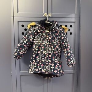 Reima Floral Kids Jacket with Faux Fur Hood- Girls Size 10